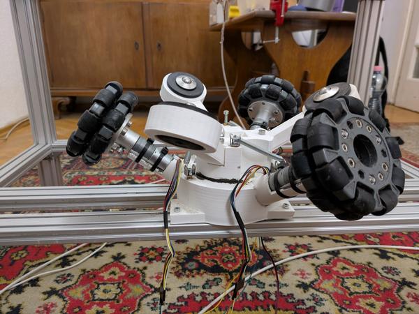 The assembled locomotion system with motors and omni-wheels.